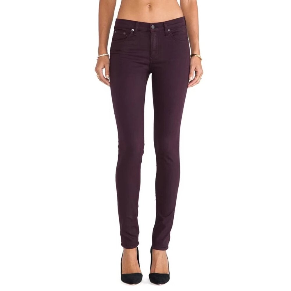 Rag & Bone Womens Purple Burgundy Mid Rise Skinny Jeans Distressed Denim